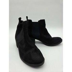 Black Suede Chelsea Ankle Boots Block Heel Elastic Gore Pull Tab Womens 8.5